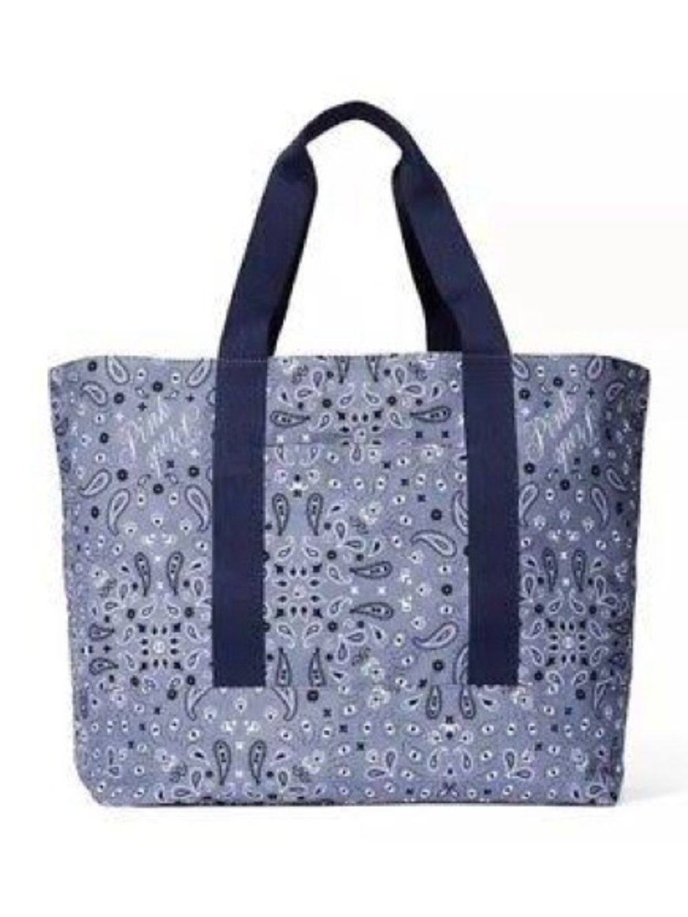 Victoria Secret Paisley Canvas Tote Bag in Navy with Dark Navy Handles